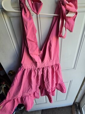 SHEIN Pink Ruffle V-Neck Mini Dress